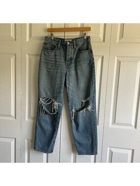 Madewell The Dadjean Dustin Wash Destroyed Edition Blue Dad Jeans Womens Size 26